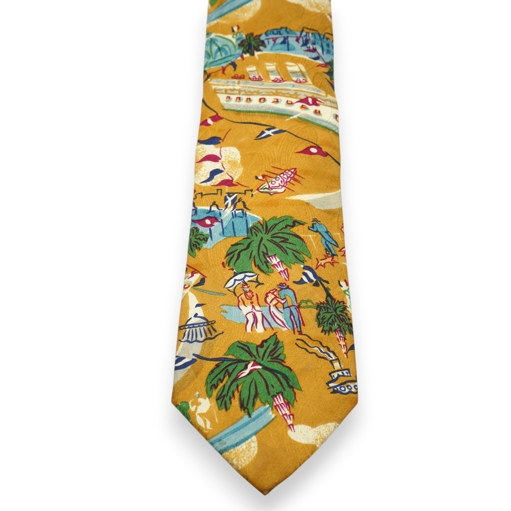 Vintage Jarrod's Tropical Print 100% Silk Tie‎ Made in USA ~ Italy Hand Printed